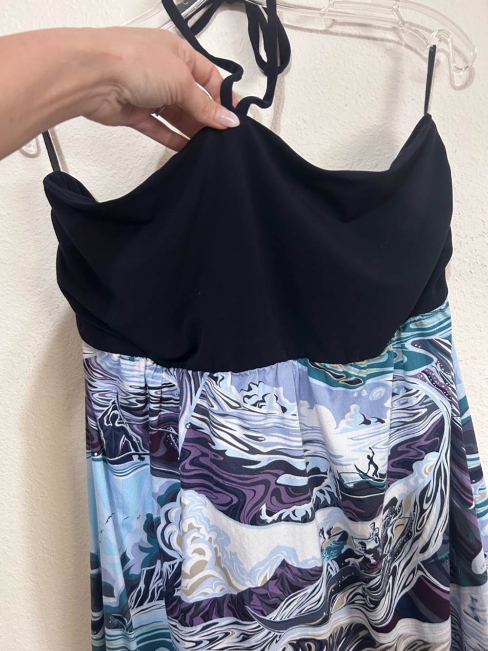 Kai Clothing Hawaii Ocean Wave Print Halter Maxi Dress XL - Picture 3 of 8
